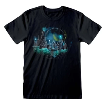 Harry Potter - Wireframe Hogwarts Unisex Large T-Shirt - Black