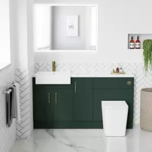 1500mm - 1800mm Green Toilet and Sink Unit with Marble Worktop and Brushed Brass Fittings - Coniston