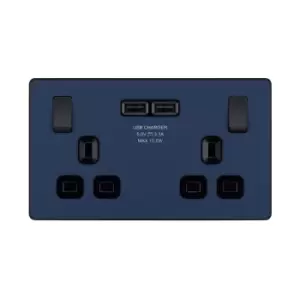 BG Evolve Matt Blue Double Switched 13A Power Socket + 2 X USB (3.1A) - PCDDB22U3B