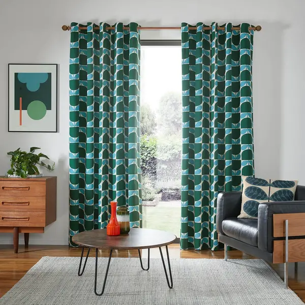 Orla Kiely Block Stem Eyelet Curtains, 168 x 183cm, Jade