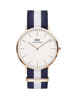 Daniel Wellington Glasgow White And Rose Gold Detail 40Mm Dial Blue And White Stripe Nato Strap Watch