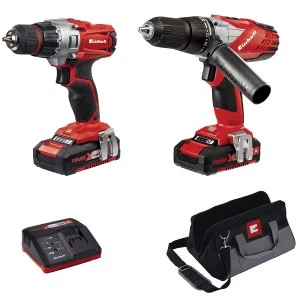 Einhell Power-X-Change 18V Cordless Combi & Drill Driver Twin Pack with 2 x 1.5AH Li-Ion Battery and Tool Bag