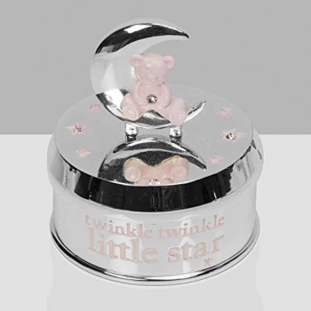 Bambino Silver Plated Musical Bear in Moon - Pink