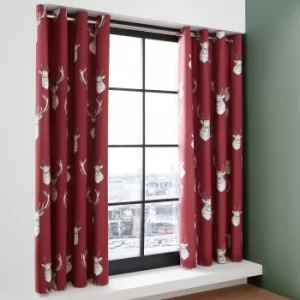 Catherine Lansfield Munro Stag Eyelet Curtains Red and White