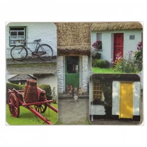 Ashwood 4 Pack Cork Back Place Mats and Coasters - Cottages