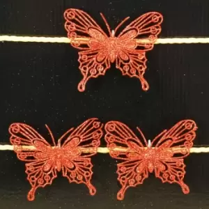 Premier Decorations Ltd - Set of 3, 10cm Wide Christmas Decoration Glitter Butterflies/ Butterfly Clips - Red
