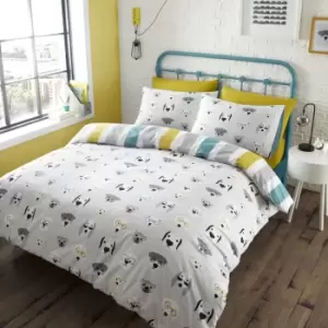 Catherine Lansfield Cool Dogs Grey Reversible Duvet Cover and Pillowcase Set White/Black/Yellow