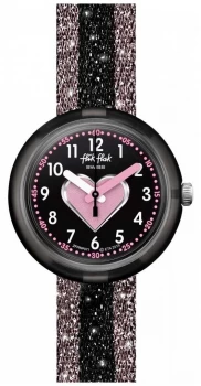 Flik Flak CUORICINO Pink/Black Textile Strap Black Dial Watch