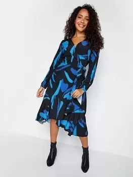 M&Co Abstract Wrap Dress - Blue Size 16, Women
