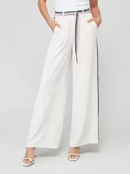 Wallis Side Stripe Belted Wide Leg Trouser - Ecru, Cream, Size 16, Women