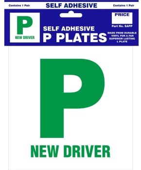 P Plates New Driver - Self Adhesive - Pair- CASTLE PROMOTIONS- SAPP