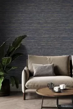 Boutique Chunky Horizontal Weave Indigo Textured Wallpaper