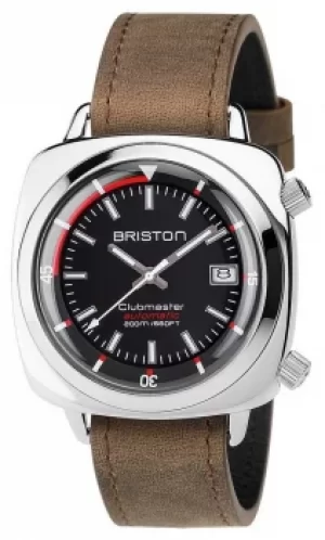 Briston Unisex Clubmaster Diver Brushed Steel Leather Auto Watch
