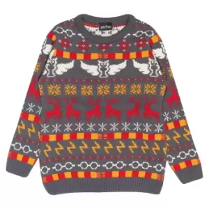 Harry Potter Womens/Ladies Icons Fair Isle Knitted Christmas Jumper (S) (Grey/Red/Yellow)