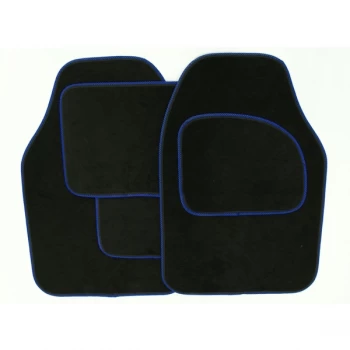 Streetwize Velour Carpet Mat Sets with Coloured Binding - 4 Piece Black With Blue Piping