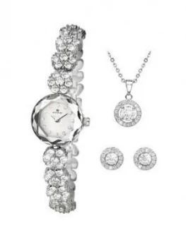 Accurist Silver Dial Crystal Set Cocktail Watch With Matching Necklace And Earrings Gift Set
