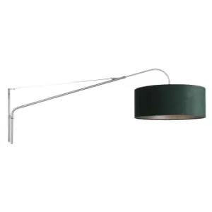 Elegant Classy Wall Lamp with Shade Brushed Steel, Velvet Green