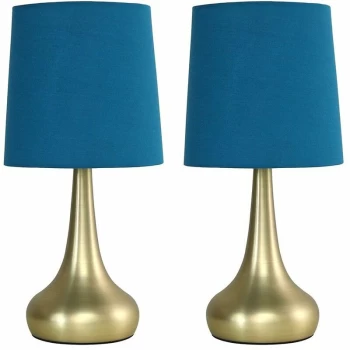 2 x Teardrop Touch Table Lamps - Gold & Blue