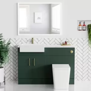1200mm Green Toilet and Sink Unit with Marble Worktop and Brass Fittings - Coniston