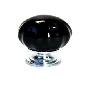 BQ Black Polished Chrome effect Knob Furniture knob D30 mm Pack of 1