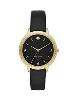 Kate Spade New York Black And Gold Detail 38Mm Dial Black Leather Strap Ladies Watch