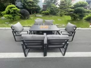 Aluminum Top 6 Seat Garden Furniture Dining Set Gas Fire Pit Table And Chairs Burner Heater Patio Outdoor Dark Grey
