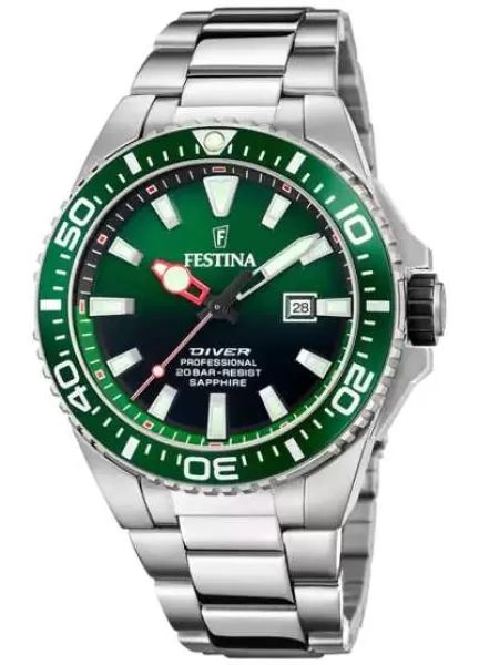 Festina F20663/2 Mens Diver (45.7mm) Green Dial / Stainless Watch