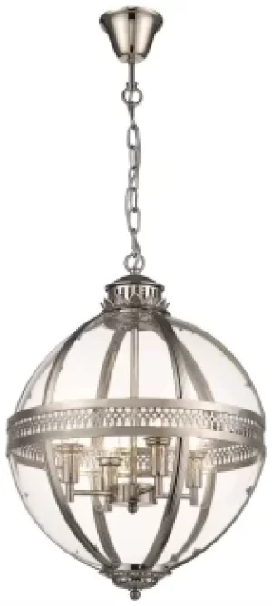 Spring 4 Light Round Ceiling Pendant Nickel with Glass, Glass, E14