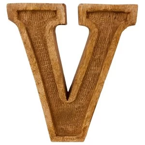 Letter V Hand Carved Wooden Embossed