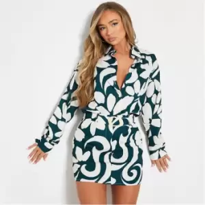 I Saw It First Abstract Print Belted Mini Skirt Co-Ord - Green