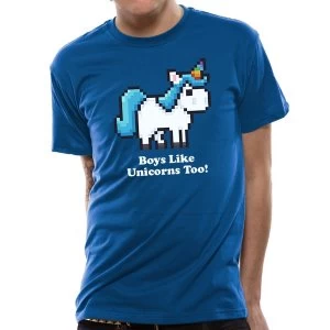CID Originals - Unisex Medium Boys Like Unicorns T-Shirt (Blue)