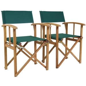 Charles Bentley Fsc Pair Of Wooden Foldable Directors Chairs With Green Fabric