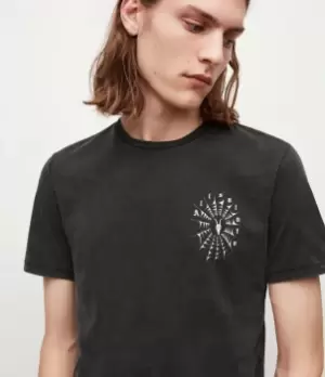 AllSaints Mens Net Brace Crew T-Shirt, JET Blk/optic WHT, Size: XS