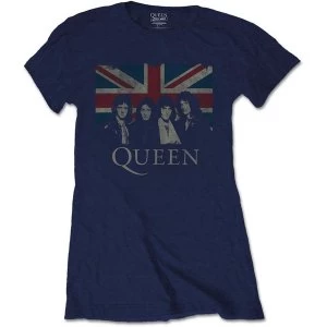 Queen - Vintage Union Jack Womens Small T-Shirt - Navy Blue
