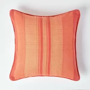Cotton Striped Terracotta Cushion Cover Morocco , 45 x 45cm - Orange - Homescapes