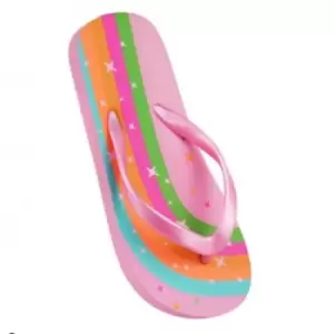Sand Rocks Girls Rainbow Flip Flops (2-3 UK) (Pink)
