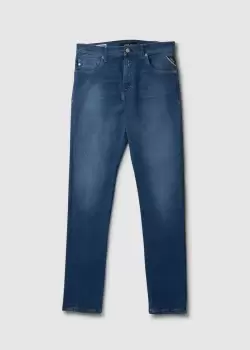 Replay Mens Mickym Recycled Hyperflex Jeans In Mid Blue