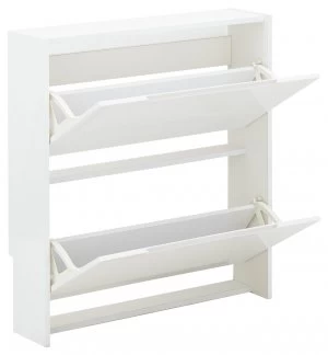 2 Tier Narrow Gloss Shoe Cabinet - White