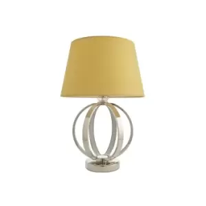 Endon Lighting Ritz & Evie - Table Lamp Bright Nickel Plate & Yellow Cotton 1 Light IP20 - E27