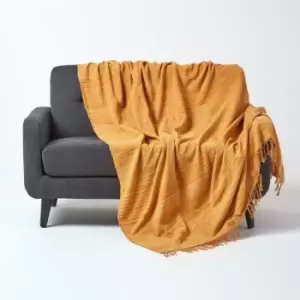 Bed Sofa Throw Cotton Chenille Tie Dye Rust, 220 x 240cm - Orange - Homescapes