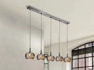 Ari 5 Light Dimmable Crystal Hanging Ceiling Pendant with Remote Control Chrome, Mirror, G9