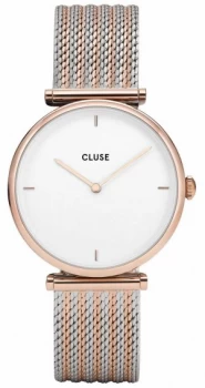 CLUSE Triomphe Rose Gold Bicolour Mesh Bracelet White Dial Watch