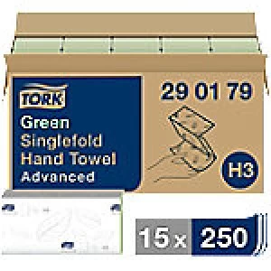 Tork Folded Hand Towels H3 Advanced 2 Ply V-fold Green 15 Pieces of 250 Sheets