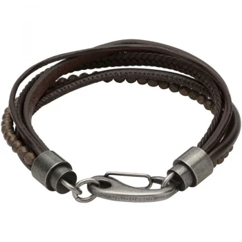 Mens Unique & Co Gunmetal PVD Leather and Haematite Bracelet