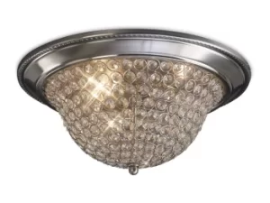 Paloma Flush Bowl Ceiling Large 3 Light Satin Nickel, Crystal