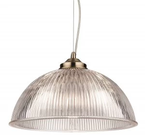 1 Light Ceiling Pendant Antique Brass with Clear Ribbed Glass, E27