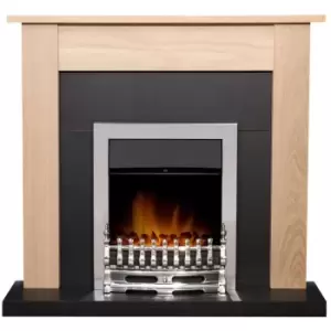 Southwold Fireplace in Oak & Black with Blenheim Electric Fire in Chrome, 43" - Adam