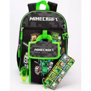 Minecraft Childrens Time To Mine Backpack Set (one Size, Black/Green)