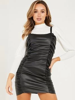 Quiz Black Faux Leather Bodycon Dress - 6