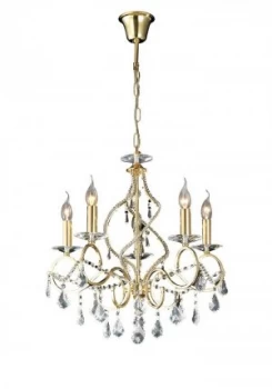 Ceiling Pendant Chandelier 5 Light French Gold, Crystal